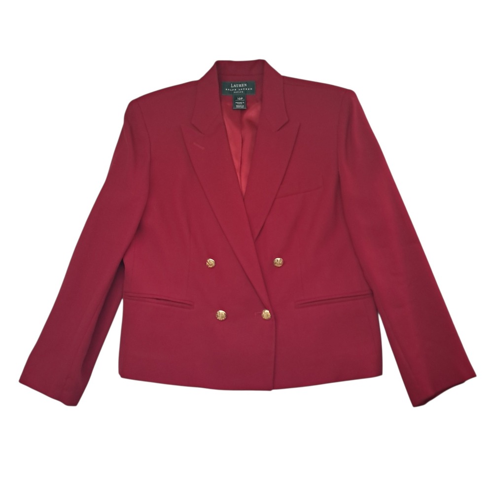 VTG Lauren Ralph Lauren Blazer Women's 10 P Red Double Breasted 100% Wool READ‎
